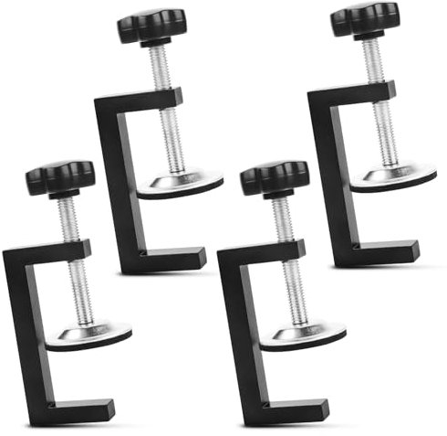 RUNEAY Lot de 4 pinces de table en C - Pince à vis universelle - Pince support pour serre-joints réglables - Petite pince en C - Pinces de table universelles (noir)