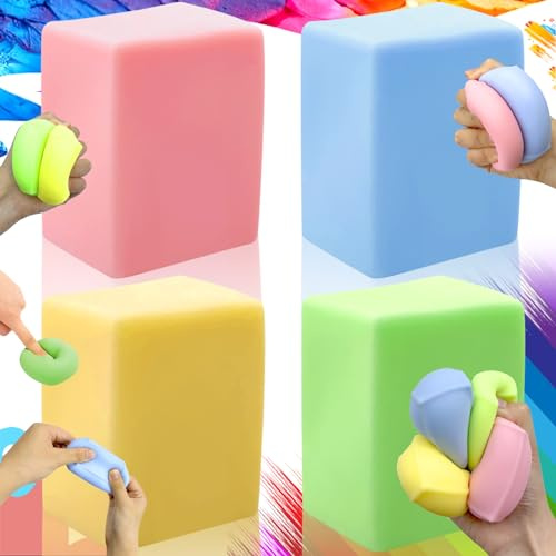 Anti-Stress Colorées Fidget Jouet, 4 Pièces Bloc Anti Stress pour Enfant et Adulte, PU Souple Jouet Anti Stress Fidget Jouets pour Soulager l'anxiété pour Aider l'anxiété