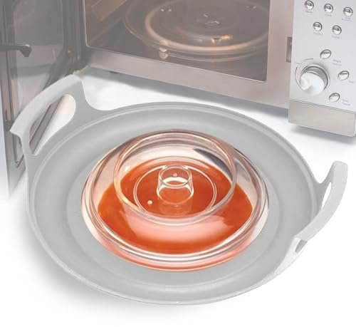 Organizador para microondas con asas, soporte para platos para microondas, bandeja para platos de microondas, soporte para cuenco caliente, bandeja de microondas resistente al calor, accesorios para