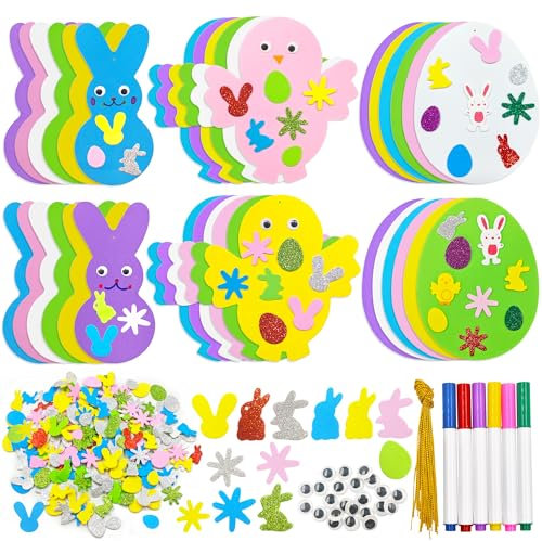 LYLIDIA 36PCS Ostern Basteln Kinder Hase Eier Küken Moosgummi Bastelset Ostern Frühling Schaum Kunst Handwerk Projekt Ornament Osterdeko Ostergeschenke für Kindergarten, Klassenzimmer