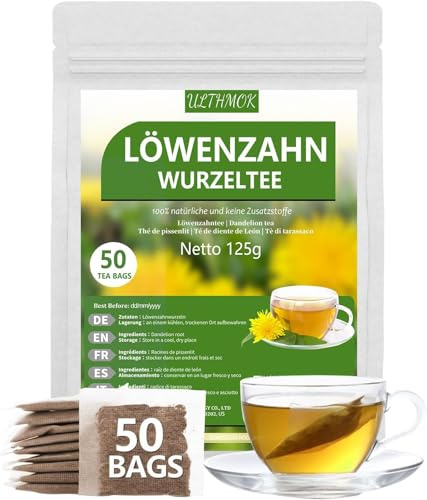 Té de diente de león | Raíz de diente de león | Té de raíz de diente de león 50 bolsitas de té, 100 % natural y sin aditivos