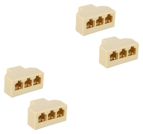 Gadpiparty 2 Juegos Adaptador De Telefonica Adaptador De Viaje Enchufe Plano Central Eléctrica Extensor De Salida Telefonos Fijos Divisor Rj11 Beige Cobre 2 Piezas*2