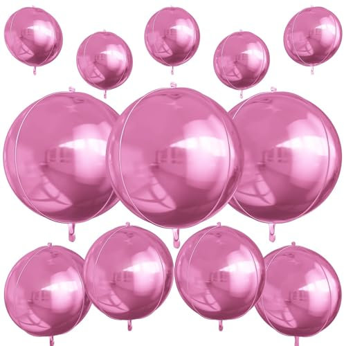 Lot de 12 ballons ronds en aluminium 4D pour anniversaire, remise de diplôme, mariage, Nouvel An, fête disco - 56 cm, 38 cm, 25,4 cm - rose métallisé