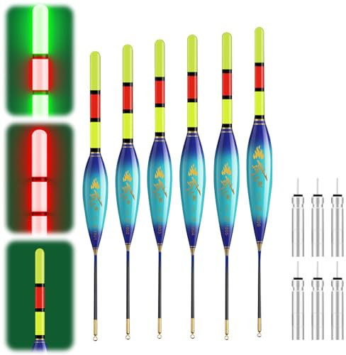LED Posen Angeln Set mit Bissanzeiger, Doppelfarbige Nachtfischboje, Leuchtposen Angel 4g/5g/6g/7g/8g/9g Tragkraft, Inkl. Batterien Ladegerät, Angelzubehör Für Fluss und See (4g/5g/6g/7g/8g/9g-A)