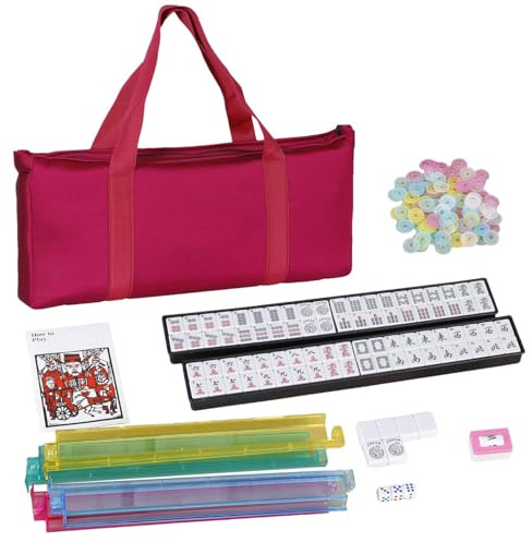 Gitekain Juego De Mahjong Americano - Set completo de 166 piezas con estuche de transporte | Mahjong portátil con reglas y dados - Herramienta de aprendizaje para mujeres, adultos y principiantes