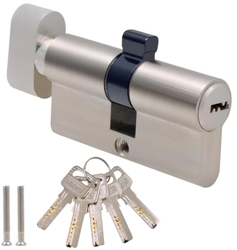 Candado de cilindro euro cromado 30/30 60 mm, cerradura de puerta de alta seguridad con 5 llaves, anti-taladro anti-palanca anti-golpe, adecuado para puertas de madera, uPVC y compuestas