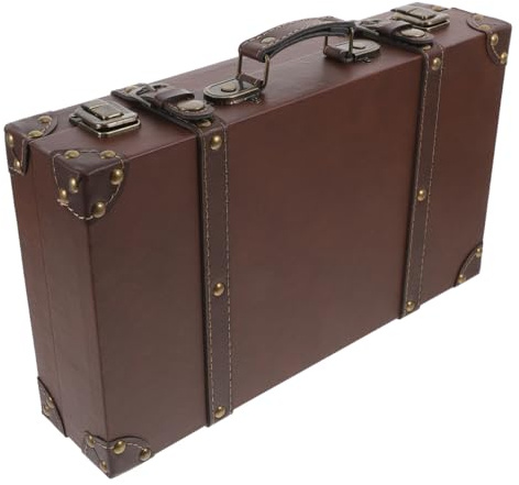 VICASKY Maleta de cuero vintage marrón retro con estilo británico caja de almacenamiento decorativa para escaparate accesorios de fotos y decoración elegante pequeña maleta manejable