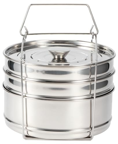 HUSHUI 3 Tier Stackable Stainless Steel Pot, Cooker Insert Pans for Pressure Cooker with Secure Fitting Lid, Great for Steaming Rice Vegetables Meat Fish Soup Lasagna Cheesecake