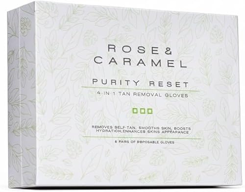 Rose & Caramel Purity Self Tan Remover Gloves, 4 in 1, Removes self tan, smooths skin, boosts skins performance & enhances skins apperance (6 Pairs of Gloves)