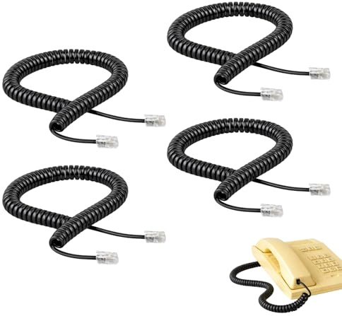 AYHYHLJZJ 4 pezzi cavi telefonici RJ10 a spirale, 2 m, nero, cavo telefonico, cavo a spirale, telefono, cavo RJ10 a 4 conduttori per linea fissa, sostituzione per auricolari, cavo telefonico, cavo a