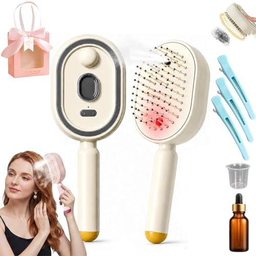 Cepillo alisador con vapor de pelo 3 en 1 con vaporizador - Plancha pelo viaje y cepillo alisador a vapor para pelo rizado, ondulado y liso, peine eléctrico antiestático para mujer (Beige)
