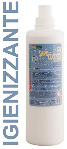 Rampi Sapo Oxitex Smacchiante Rafforzatore Sbiancante Igienizzante Lavaggio Bucato con Ossigeno Attivo Formula Professionale Lavanderie 50 Lavaggi 1L