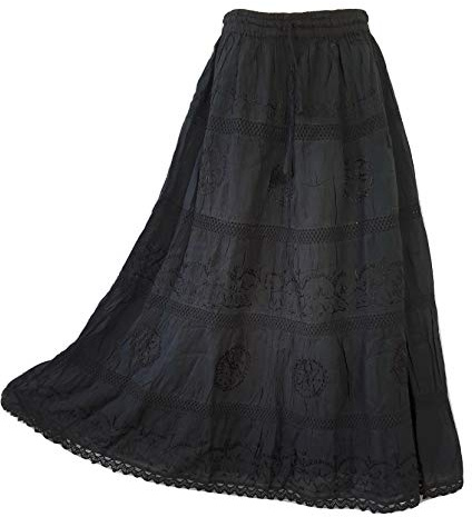 Doorwaytofashion Plus Size Tiered Long Skirt for Women 100% Cotton Lightweight Summer Festival Skirt Tall Embroidered Front, Elastic Waist