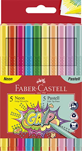 Faber-Castell 155312 – Grip fiberpenna neon och pastell, 10 fodral