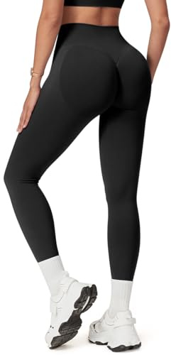TAYOEA Sport Leggings Damen High Waist Leggins Sporthose Sportleggins Lang Yoga Tights Hohe Taille Po Push Up Blickdichte Fitnesshose Slim Fit Laufhose Yogahose Nahtlos Fitness Joggen Schwarz,S