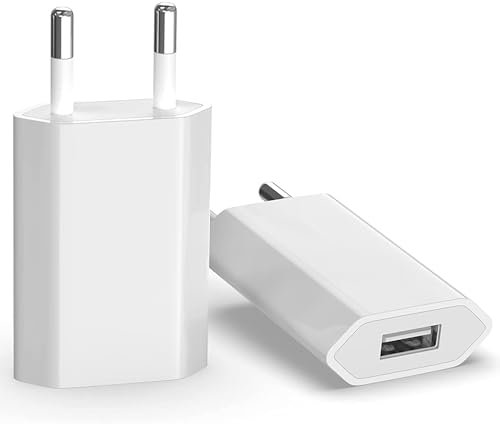 (2 Packs) Chargeur Rapide USB Adaptateur de Prise Universel (5W 5V 1A) adapté aux Voyages compatibilité avec iPhone Apple Samsung Galaxy Pixel Nexus Huawei Xiaomi HTC Sony LG - Blanc