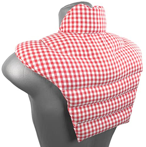 Nackenhörnchen HWS - Nacken + Schultern + Rücken - Rapskissen - Nackenkissen Wärmekissen - Nacken-Wärmekissen für Mikrowelle und Backofen, Kissen, Raps, rot-weiß