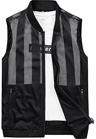 GUOCU Herren Leichte Softshell-Weste Schnelltrocknend Laufweste Radweste Jagdweste Freizeitweste atmungsaktiv Camping Laufen Wandern Reisen Sportfischer-Mesh-Weste Ärmellose Jacke Schwarz L