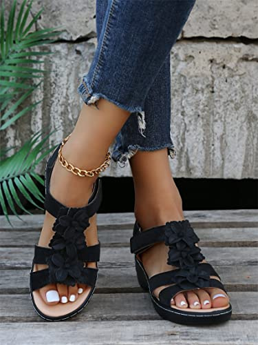 LUWAY Sandalias de Mujer Verano 2022 Zapatos Femeninos Mujer Peep-Toe Wedge Sandalias cómodas Sandalias Planas Sandalias Femeninas de Talla Grande,Negro,US8/EU40