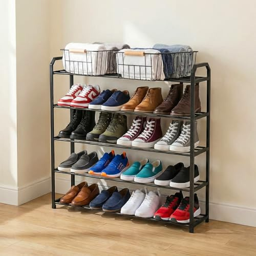 Rainberg Étagère à chaussures robuste à 5 niveaux, rangement de chaussures, facile à assembler, peut contenir jusqu'à 18 à 20 paires (L x l x H) (L x l x H) (5 niveaux (XL)