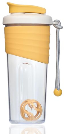 Kuoleopa Shaker Bottle for Protein Mixes,24 oz,Protein Shaker Bottles with Whisk Ball, Mixer Bottle, Protein Bottle,Portable Pre Workout Whey Protein Drink Shaker Cup,Yellow