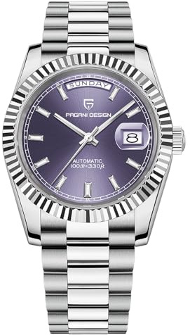RollsTimi Hombre Reloj Automático PD-1783AP, 40mm Zafiro, 100m Resistente al Agua, Púrpura Acero Inoxidable, NH36A Japonés, Hombre, Deportivo Clásico Casual