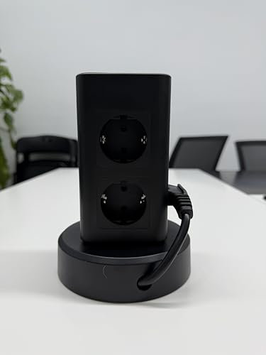 TESSAN Regletas Enchufes con USB C, 8 Tomas de CA Torre Enchufes Vertical con Cable Alargador de Corriente Retráctil 2 Metros, Regleta con Interruptor para Casa, Oficina y Escuela