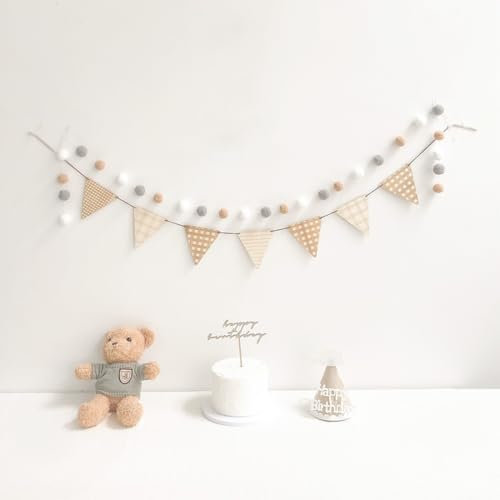 BIKPRST 1 Set Di Bandierine Per Le Decorazioni Della Festa (Palle Di Pelo + Triangoli),Per Festa Compleanno Matrimonio Natale Giardino Esterno Decorazioni