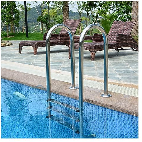 Générique Échelle de Piscine antidérapante en Acier Inoxydable, marches épaisses de 2/3 marches avec Rampe pour intérieur/extérieur, Finition argentée Durable, paroi Tubulaire de 1,2 mm