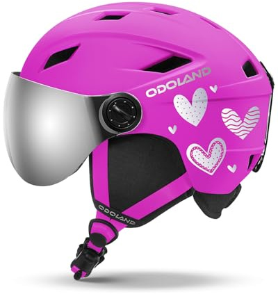 Odoland Kids Ski Helmet with 2-in-1 Visor Goggles for Boys & Girls, Adjustable Snowboard Helmet with Magnetic Buckle Strap for Children Ages 5-12 Skiing & Snowboarding, Fuchsia Pink, S