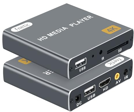 4K Ultra HD Digital Media Player, TV MP4 Video Player, Mini Digital Signage HDMI Media Players for USB Drive/SD Card, H.265/HEVC, Looping Auto Play, with AV Output (Grey)
