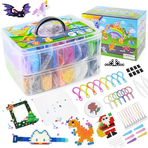 Juego de 18000 Cuentas para Planchar, Cuentas de 5 mm en 38 Colores, con 98 Accesorios para Manualidades: 8 Tablas, 8 Imanes para el Refrigerador, Regalo para Niñas de 5, 6, 7, 8, 9, 11 y 12 Años.