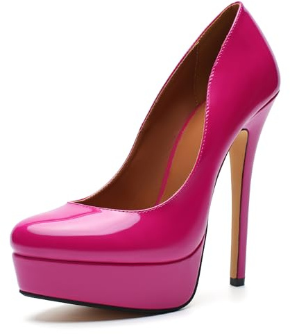 MAIERNISI JESSI Unisex Men's Women's Platform Pumps, Stiletto High Heels, Closed Toe, Party Dress Shoes Hot Pink EU44 - US 10.5 Women/9 Men