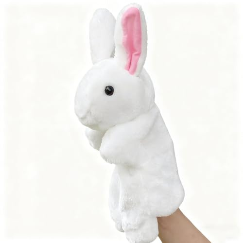 LLTCMYGS Títeres de Mano de Peluche Montessori Conejito, Títeres de Mano de Animales de Dibujos para Contar Historias,Blanca