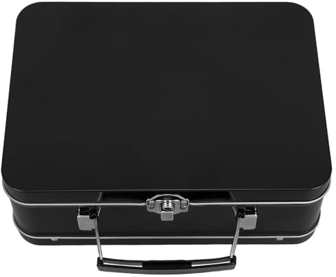Angoily Caja de Hojalata Negra 75 MM con Cerradura y Asa Lata Metálica Portátil para Almacenamiento Seguro de Dulces Joyas y Recuerdos Contenedor Vintage con Tapa Abatible para Uso