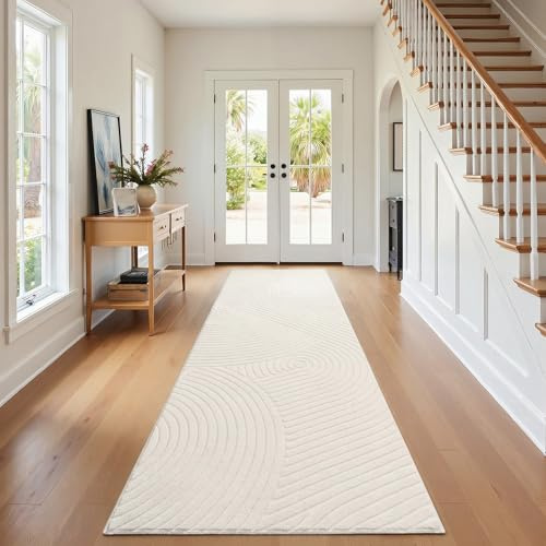 SHACOS Alfombra de Pasillo Beige, Antideslizante Alfombra de Corredor Pelo Corto Moderna, Abstracto Simple Alfombra Entrada Interior Larga para Pasillo Cocina, 80 x 300 cm