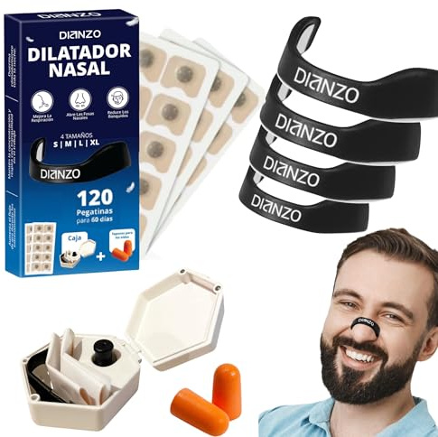 Tiras Nasales Magnéticas - Antironquidos para dormir y deportivas + 120 parches para (60 días) + Estuche + Tapones + Guía de Uso - Dilatador Nasal Máxima Adhesión