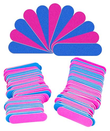 Dubbelsidig nagelfil 100-pack 5 cm mini nagelslipremsor emerylapp Set Blå Rosa Nagelfil Buffertfiler Manikyr Pedikyr Nagelvårdsverktygssats Bärbar Nagelpolering Utjämning Filer för hemma salong