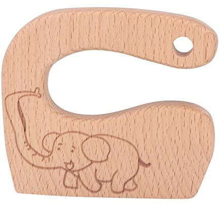 RiToEasysports Trä Barnkniv, bokträ Barnmatlagningskniv för åldrarna 2 Till 8, Lättgreppsdesign, Skär Frukt Bröd Ost, för Hemmakök och Matlagning Utomhus (Elefant)