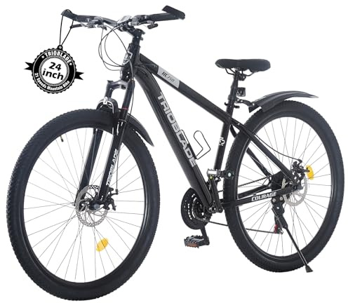 TRIOBLADE 24/26/27.5/29 Inch Mountain Bike 21 Speeds Bike 17.5 Inch Lightweight Aluminium Frame Bicycle for Adult Men Women, Lockout Suspension Fork, Dual Disc Brake (Black, 24inch Wheel)
