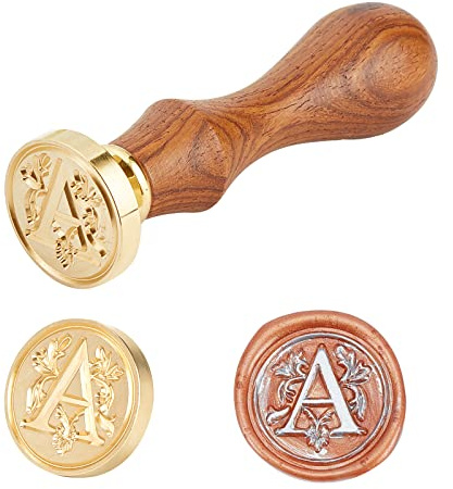 PandaHall Elite 1 del gör-det-själv trä vax förseglingsstämpel, alfabet scrapbook mässing stämplar och trähandtag set, bokstav A, 25 x 14 mm