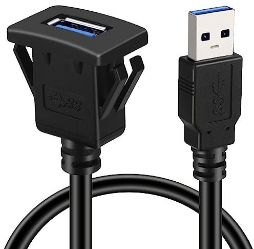 baolongking USB Panel Flush Mount Cable USB 3.0 Extension USB Mount, Dash Mount, Flush Mount, Panel Mount Cable, For Car, Boat, Motorcycle (Square Single USB 3.0 1M)
