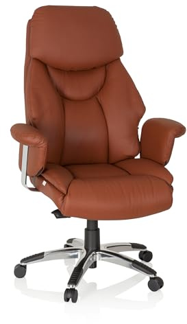 hjh OFFICE 608220 XXL Chefsessel Prado Echt Leder Braun Bequemer Bürosessel mit Dicker Polsterung, hohe Rückenlehne