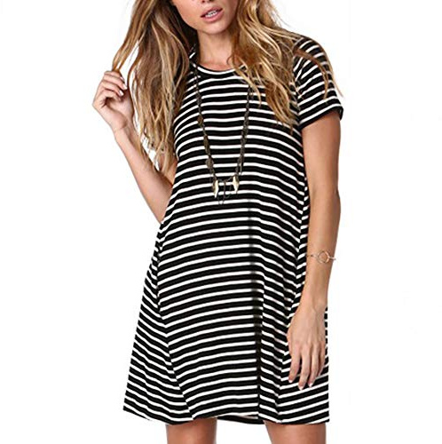 Ancapelion Women's Casual Striped T Shirt Dresses Short Sleeve Loose Mini Tunic Dress for Women