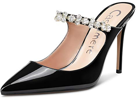Castamere Escarpins Femme Cristal Bride Cheville Slingback Sandales Aiguille Talon 10CM Heel Noir Vernis Chaussures EU 37.5
