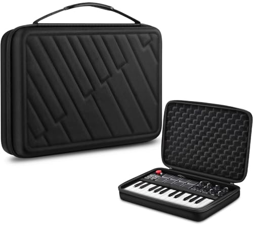 FINPAC Semi-Hard Carrying Case for AKAI Professional MPK Mini MKII & MK3 & MPK Mini Play | Alesis V Mini 25 Key USB MIDI Keyboard Controller Case with Cable Slot for Business, Travel (Black)