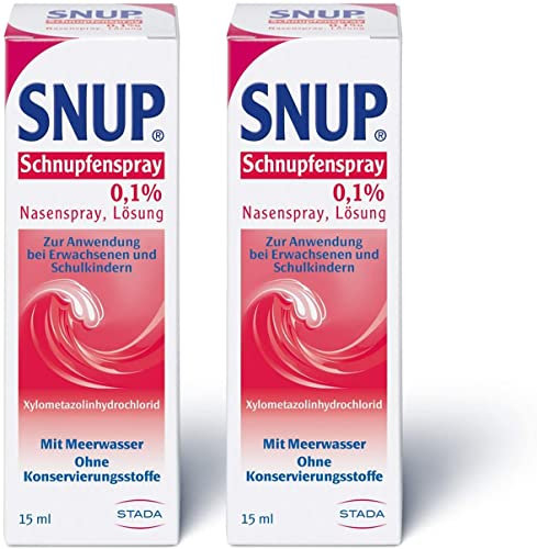 SNUP 2x Schnupfenspray 0,1% - Nasenspray mit Meerwasser - Losung zur Abschwellung der Nasenschleimhaut bei Schnupfen - 2 x 15 ml