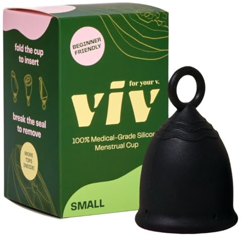 Viv for Your V Small Premium Menstrual Cups, Ring Stem for Easy Removal, Soft Tampon Alternative for Active Lifestyle, Comfortable 12 Hour Wear, Medical-Grade Silicone Reusable Period Cup