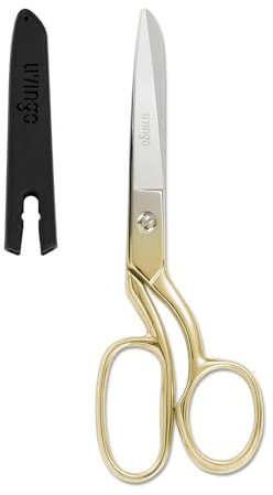 LIVINGO Tijeras de tela profesionales: tijeras de sastre multifuncionales de acero inoxidable pesado, hoja curvada para cuero, tela y costura, 20 cm, doradas, para uso doméstico