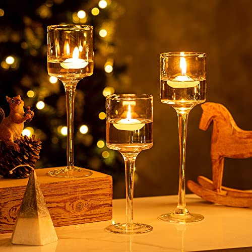 Inweder Portavelas de Velas Pequeñas - Juego de 3 Candelabros Que Adaptan a Las Velas Flotantes de Pilar Candelabros de Vidrio para la Decoración de Recepción la Boda Mesa Navidad